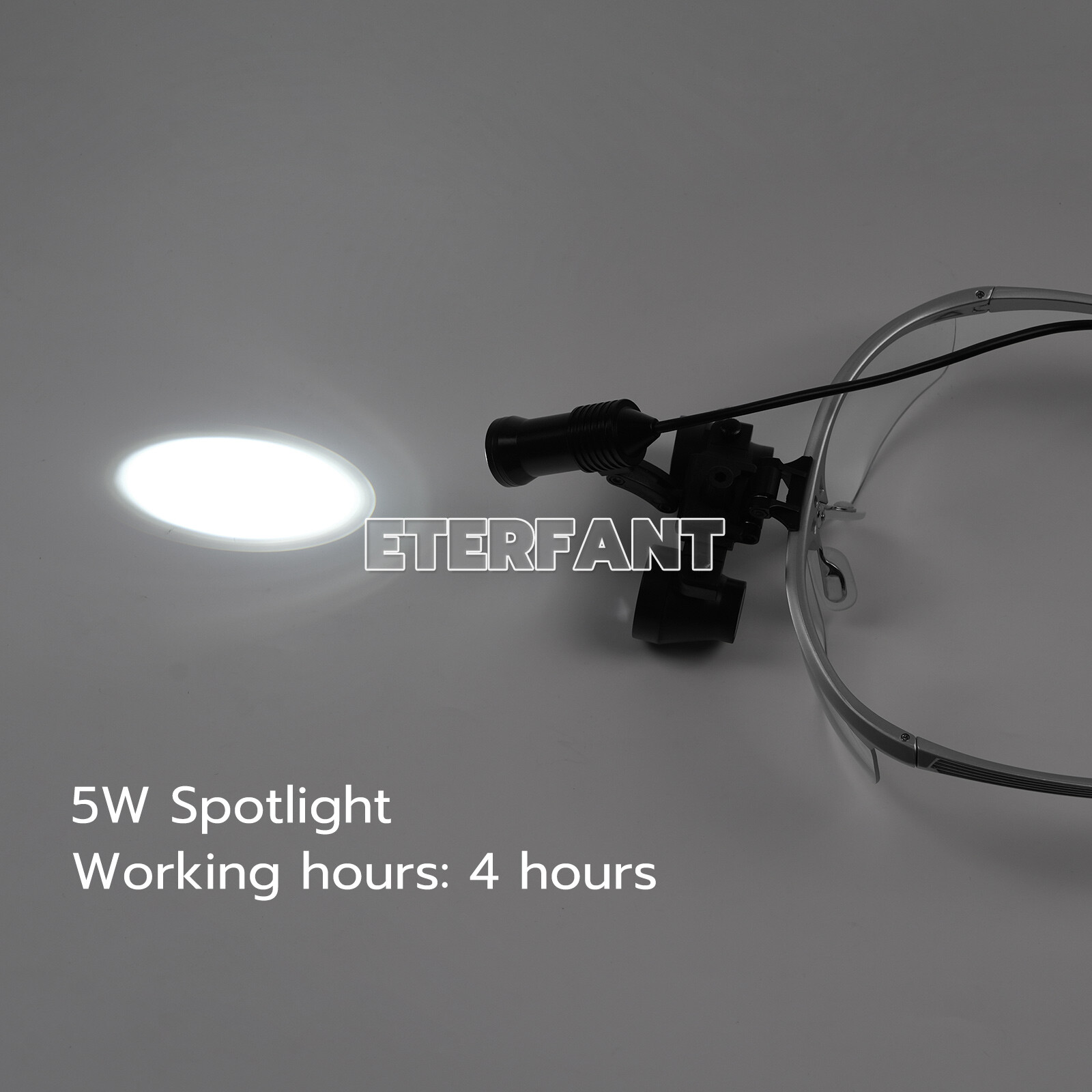 ETERFANT 3.5X Dental HD Binocular Magnifier Loupes Silver+5W LED Head Light Lamp