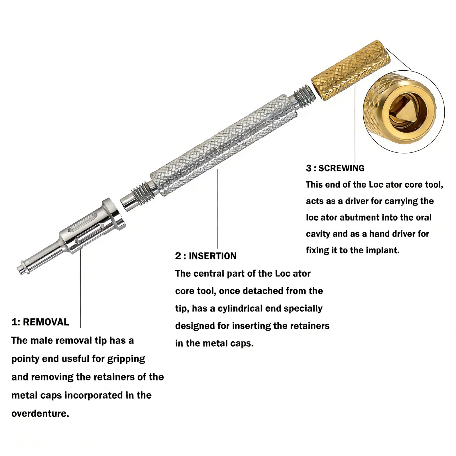 US Universal Dental Retention Caps Insertion Extraction Remove Locator Core Tool
