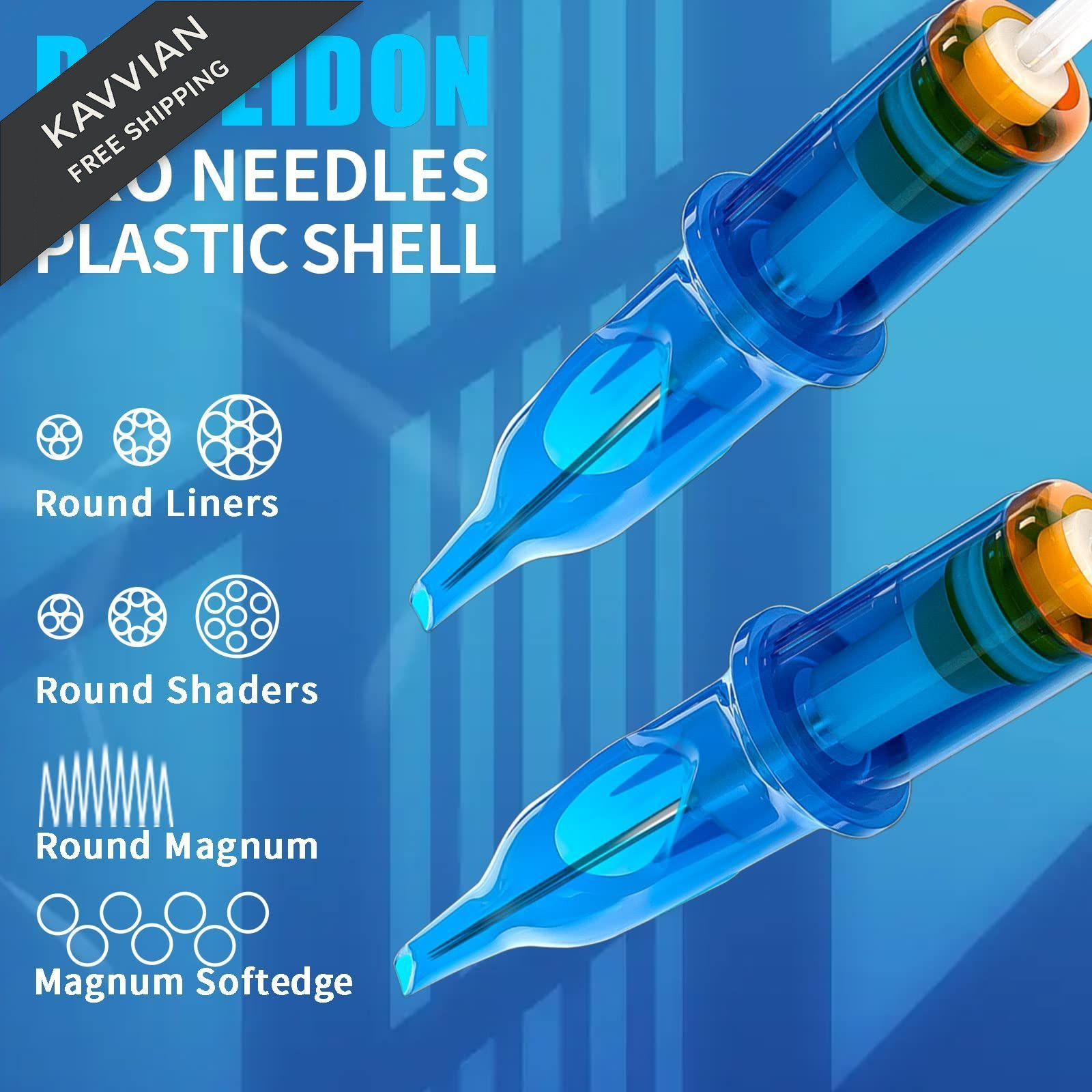POSEIDON V3 Tattoo Cartridge Needles 30PCS Mixed Size 30MIX-12RL, Sea blue
