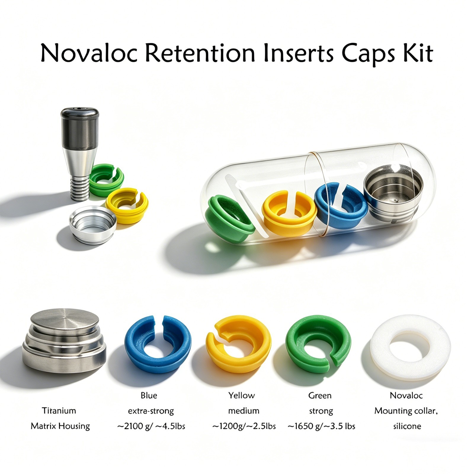 US Dental Novaloc Retention Inserts Caps Peek and Mounting&Demounting Core Tool