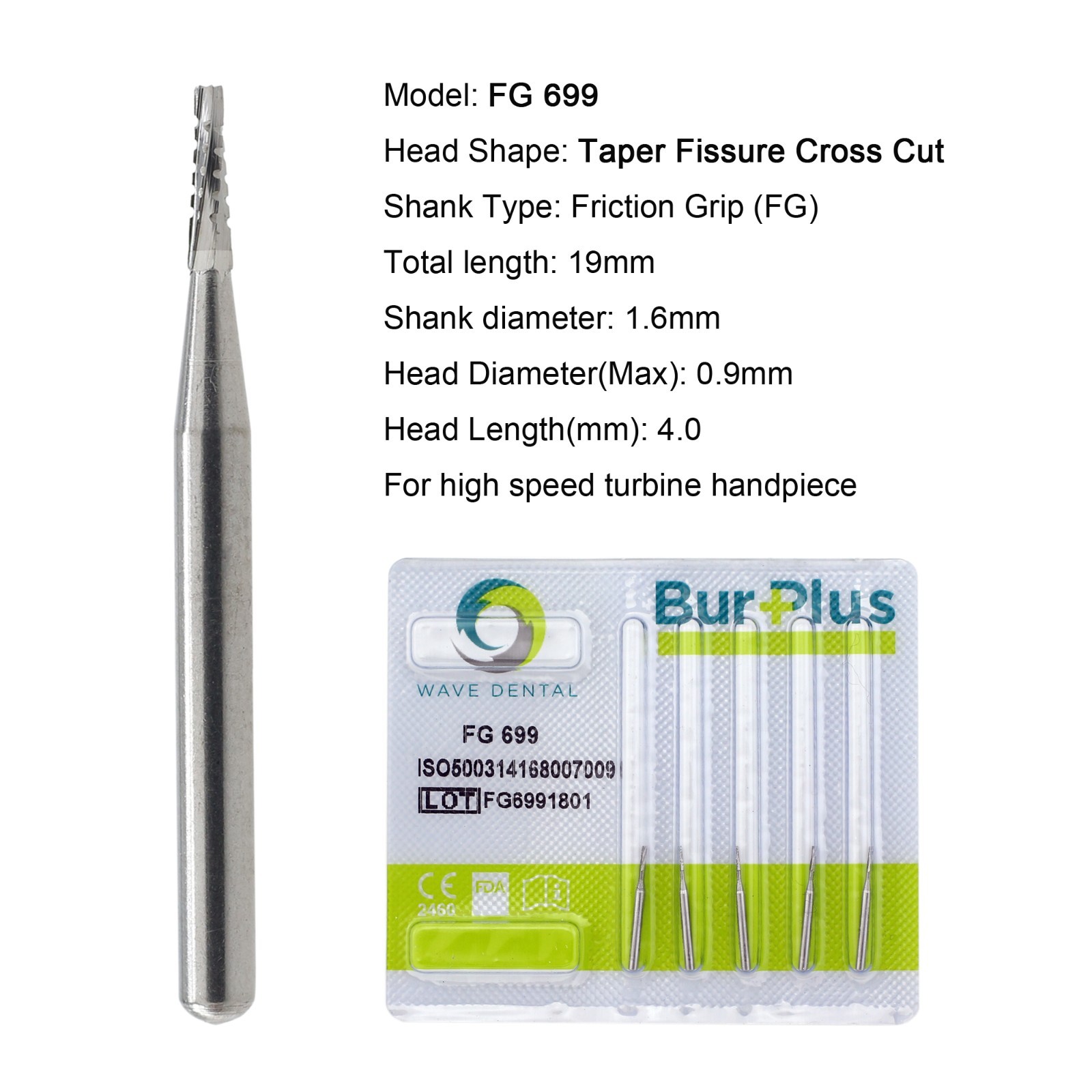 Wave Dental Carbide Burs FG 19mm High Speed Surgical 25mm FG SURG 330 557 702 6