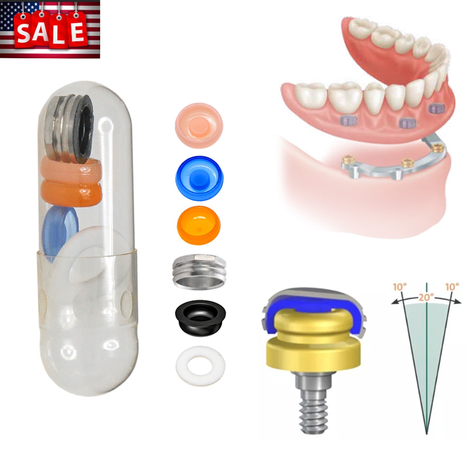 20pcs For Dental Overdenture Abutment Implant Retention Locator Male Cap Inserts