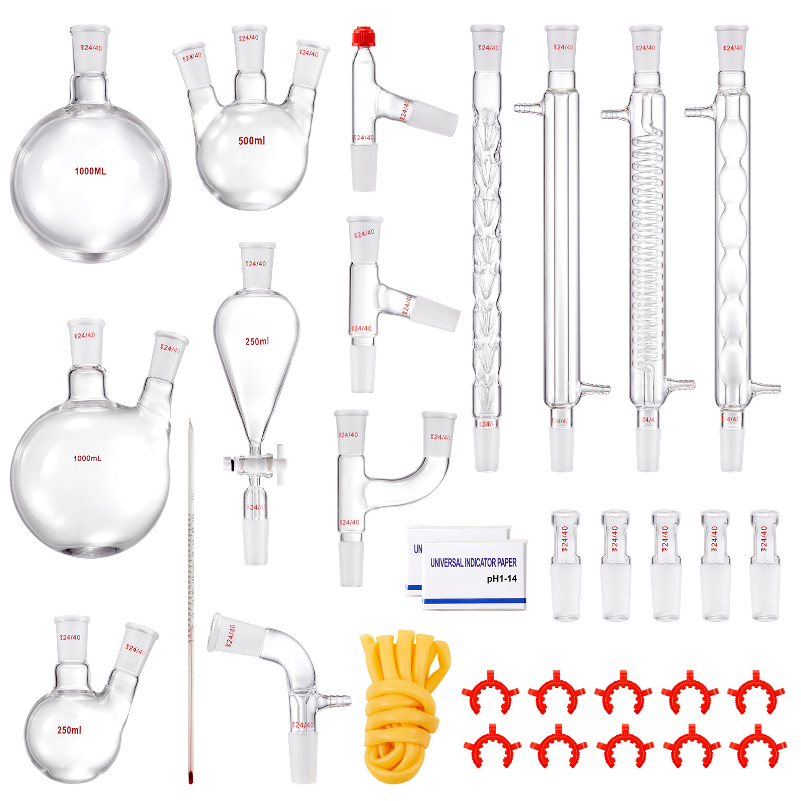 VEVOR Lab Glassware Distillation Kit 1000ml 3.3 Boro 32 pcs Glassware Equipment