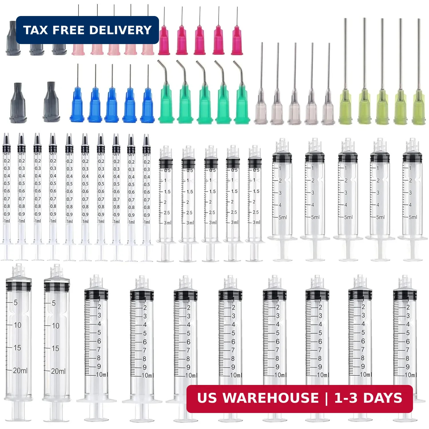 30 Pack 1ml, 3ml, 5ml, 10ml, 20ml Measuring Dispenser with14ga,16ga, 18ga, 20ga,