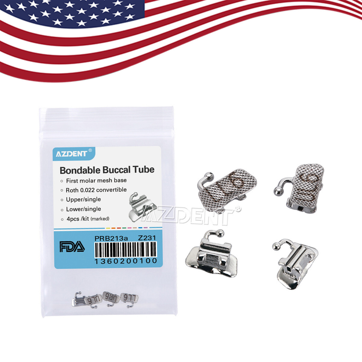 AZDENT Dental Orthodontic Bondable 1st Roth/MBT/Edgewise .022″ Buccal Tube Conv