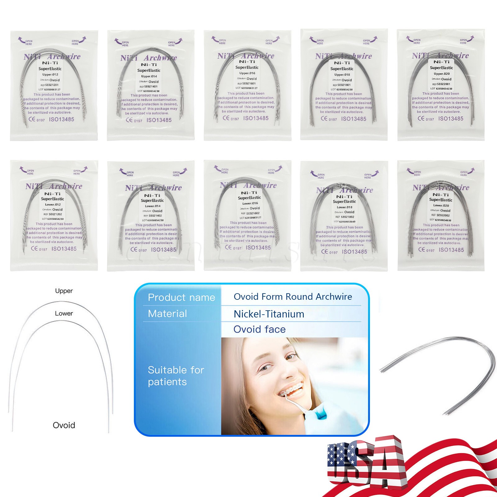 Dental Orthodontic Niti Arch Wire Round Ovoid Upper/Lower/All Sizes Mixed