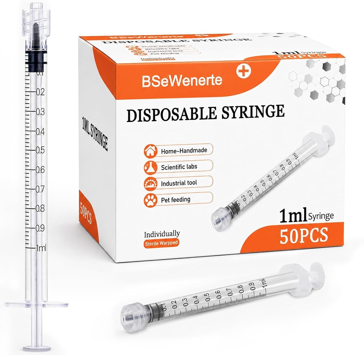 50Pack 1ml Luer Lock Syringes (No Needle) Sterile & Professional,Individually…