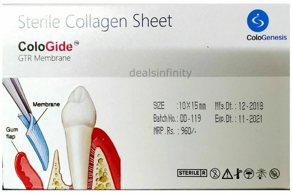 10 Pack of New Colo Gide Sterile Collagen Sheet GTR Membrane 10 x 15mm