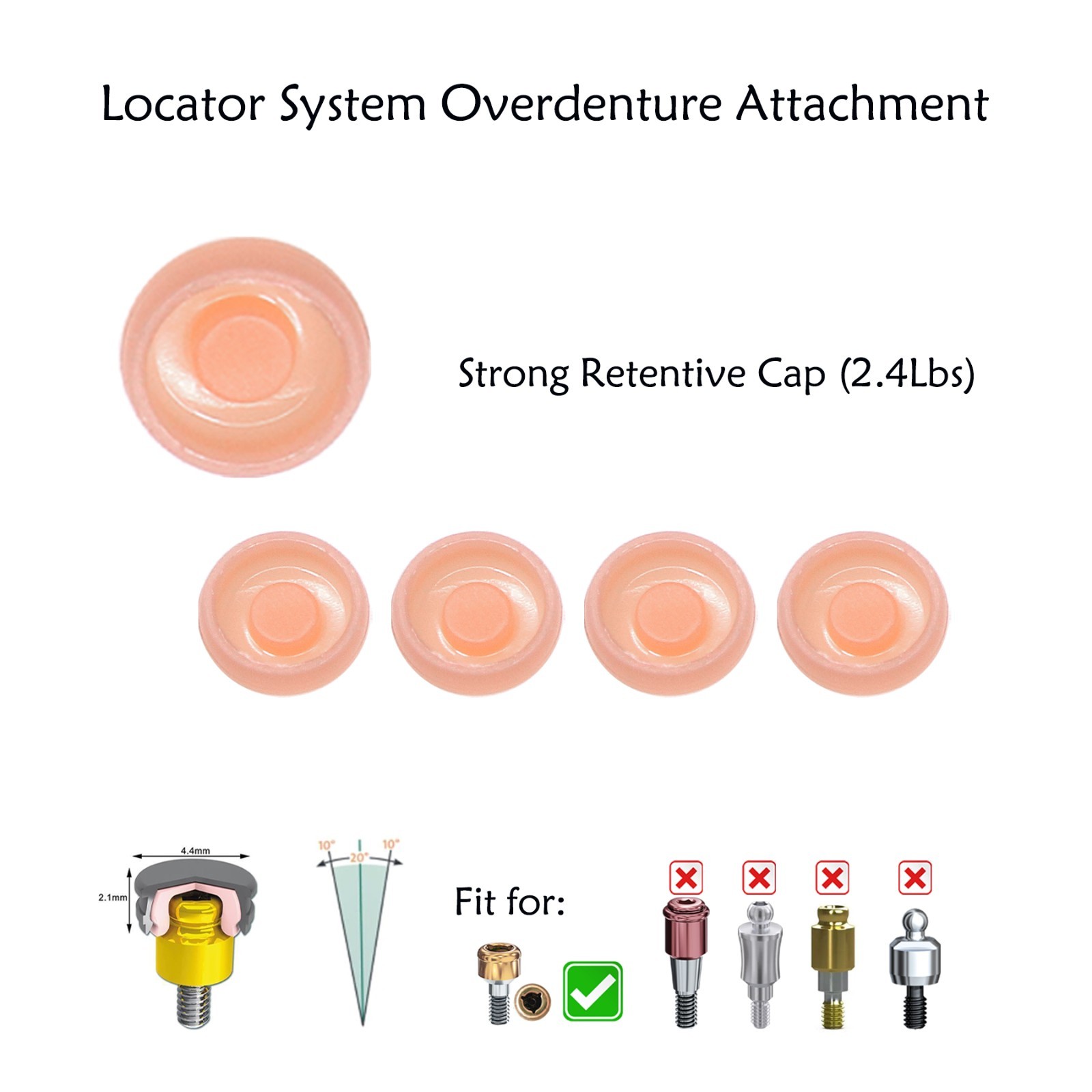 US Overdenture Abutment Removable Male Caps Retentive Cap 2.4 lbs 4pcs/set