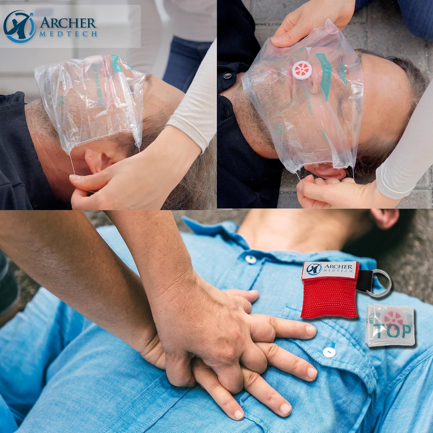 CPR Face Shield Kit Latex-Free Emergency Rescue Barrier Keychain 25-Pack
