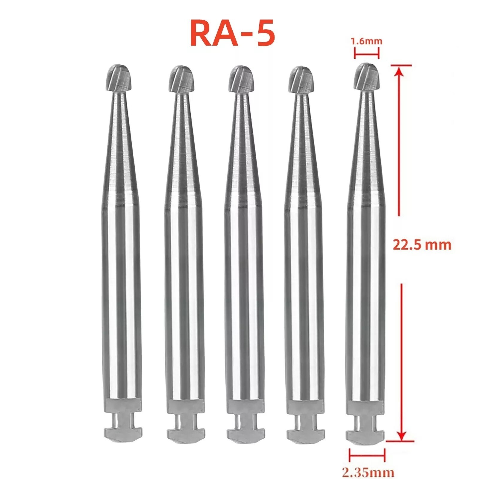 25 Pcs/5 Pack Dental 22.5mm Round Carbide Bur Slow Speed Latch Type RA5 Burs USA