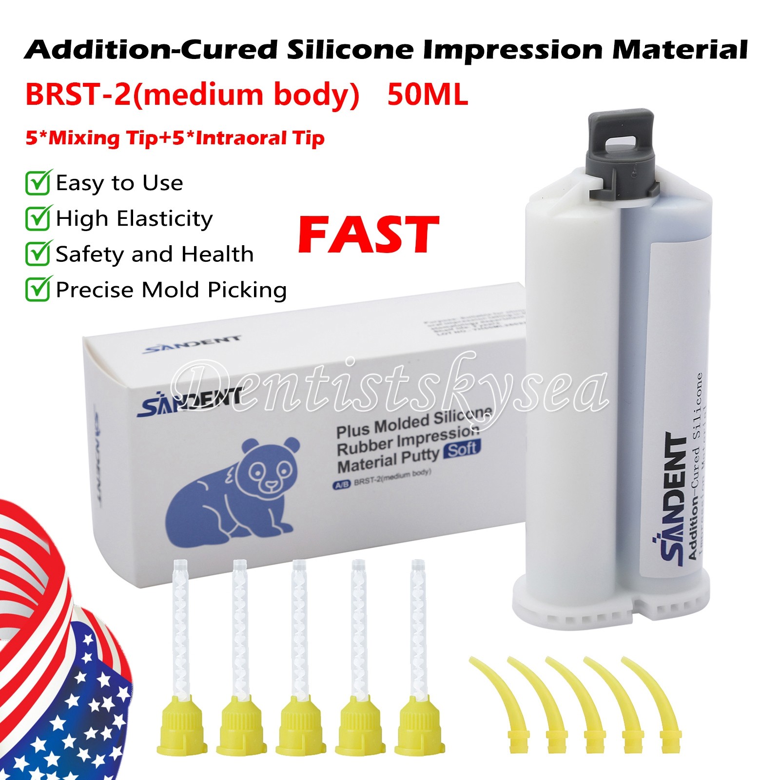 Medium Body Fast Rapid Set Dental Impression Material 50mL Cartridge VPS PVS