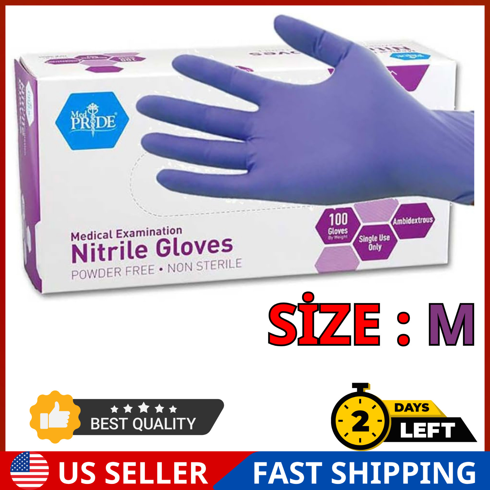 MedPride Nitrile Exam Gloves Medium Powder Free Iris Blue Box of 100 Disposable*