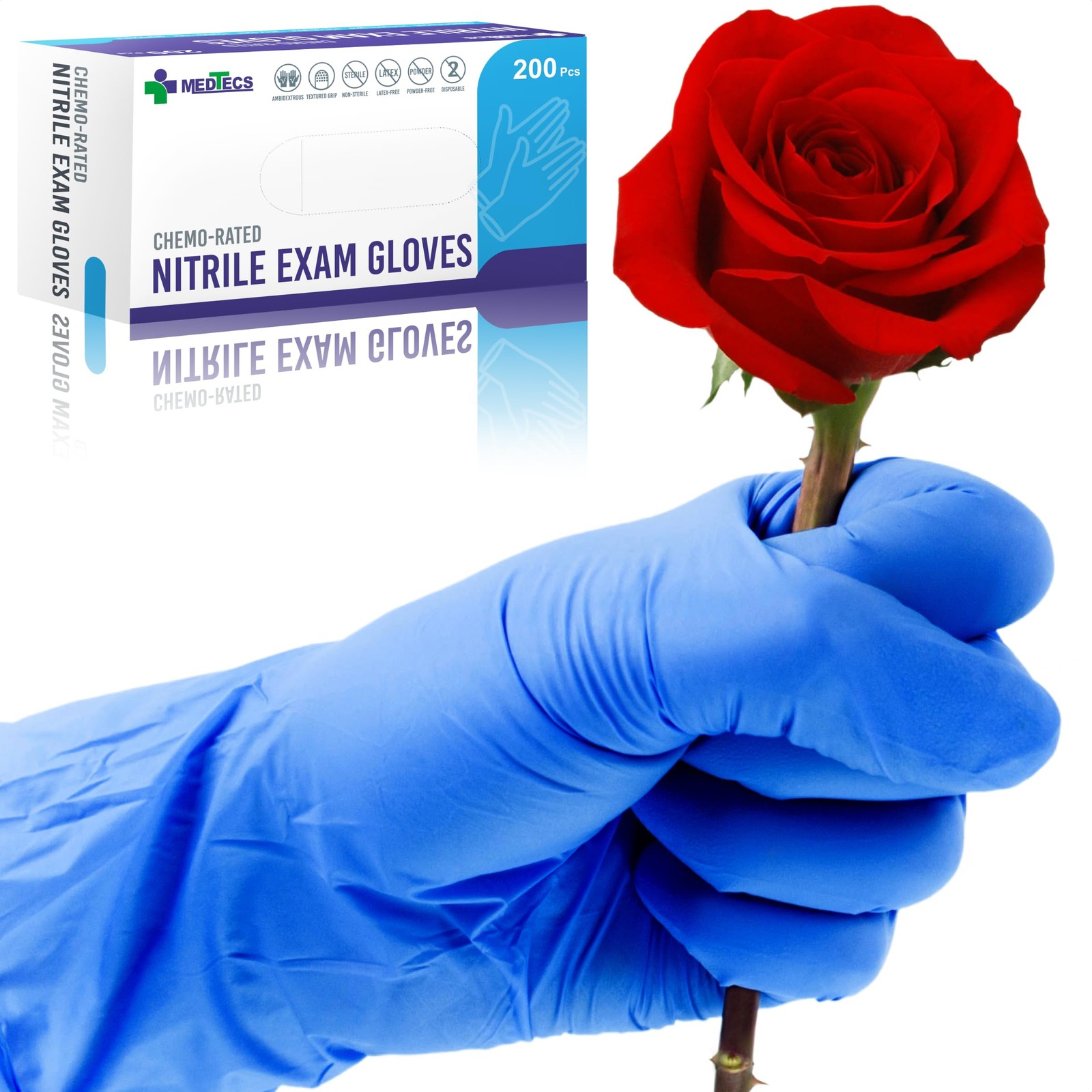 Medtecs Nitrile Gloves Disposable – Available in 200 & Medium, Blue – 200PC