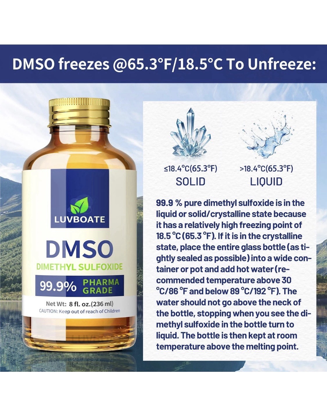 DMSO 99.9% Pharma Grade, Pure Liquid Dimethyl Sulfoxide 8 fl.oz