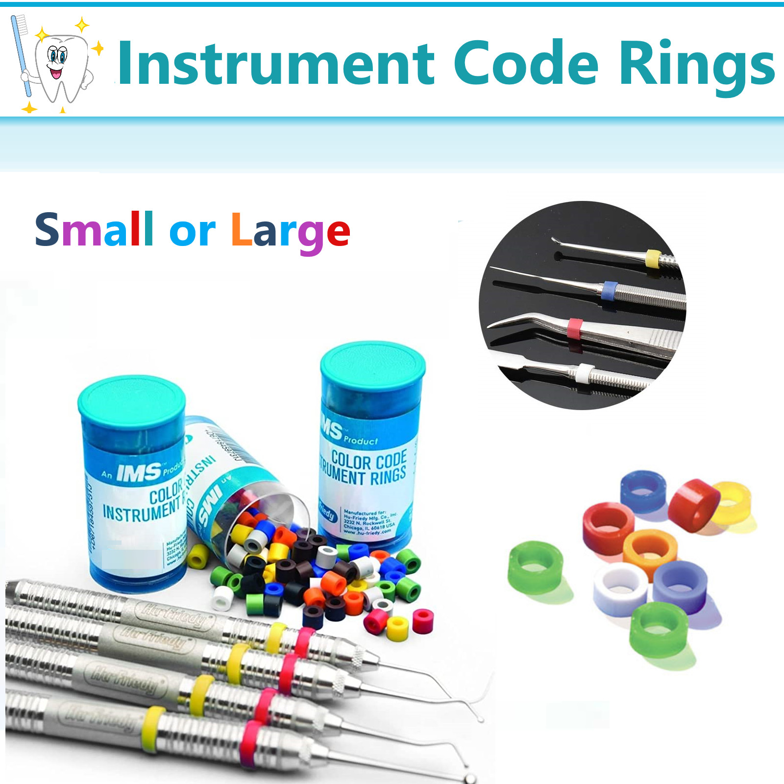 Dental Hygienist Instrument Color Code Rings Silicone Small, Large, #6 Grips