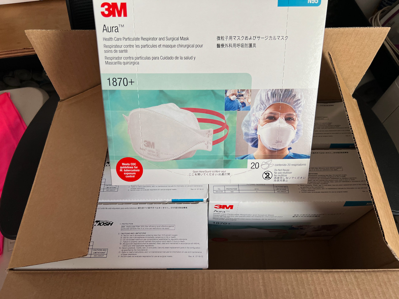 3M Aura 1870+ N95 Particulate Respiratory & Surgical Masks – Case of 120