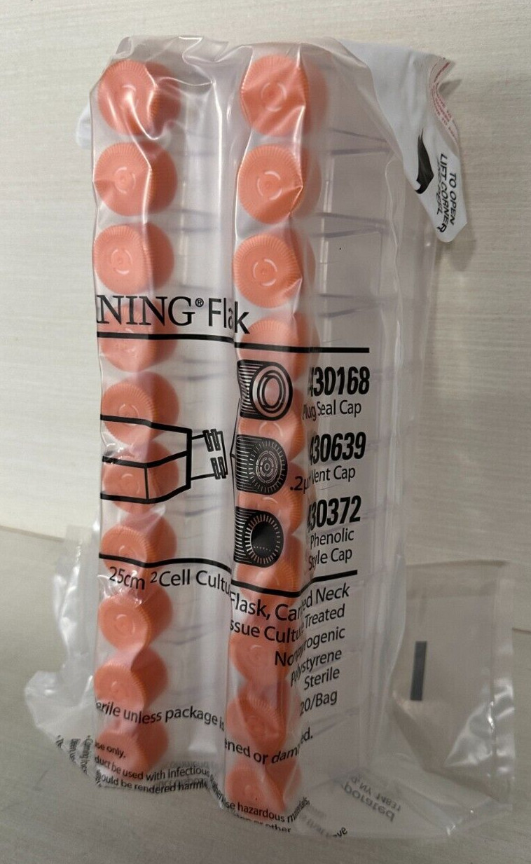 Corning REF #430639 25cm2 Culture Flask (20) per Bag 9 Vent Cap New in Bag