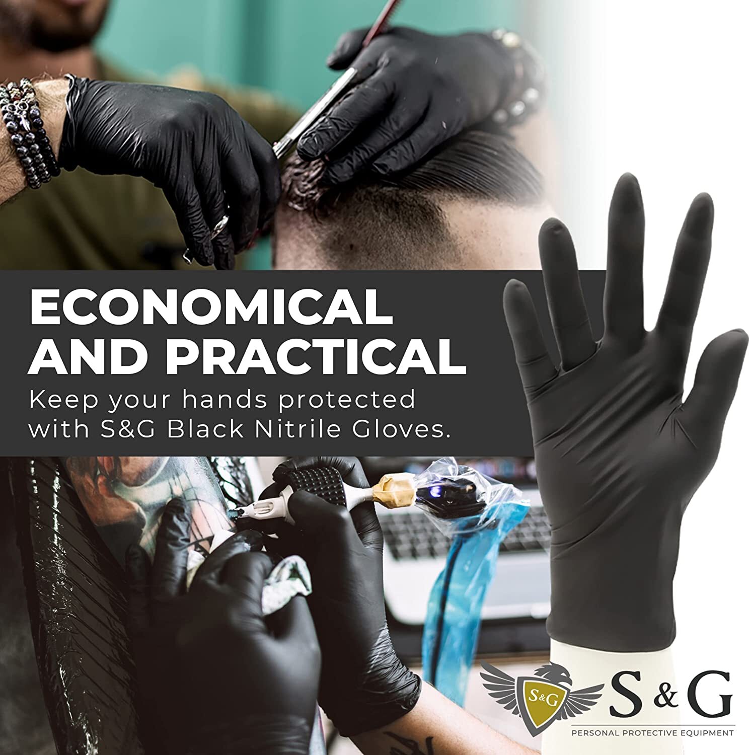 S&G Black Nitrile Gloves Latex Powder Free 5 Mil 2x100pcs 1000pcs M/L/XL