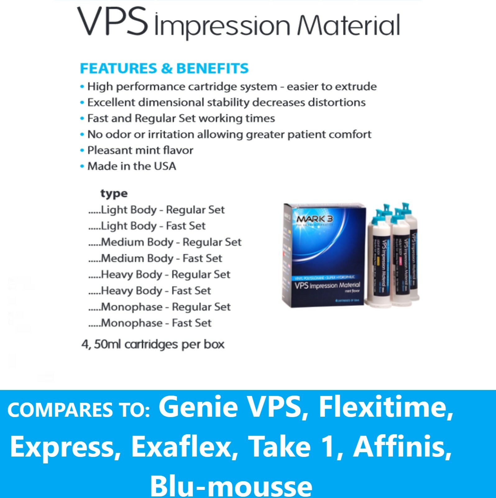 MARK3 Dental VPS Impression Material Light Body Fast or Regular Set Alginate USA