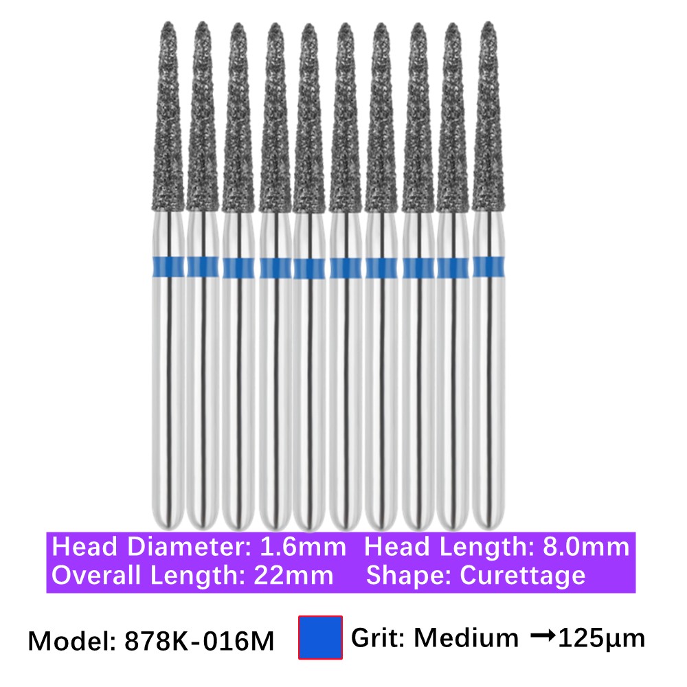 10pc Dental 878K-016M Medium Grit Diamond Burs Friction Grip Gingival Curettage