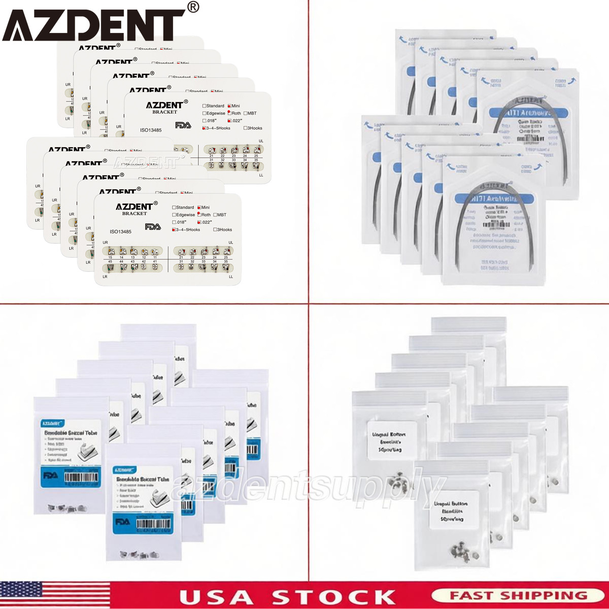 AZDENT Dental Orthodontic Brackets /Niti Arch Wire /Buccal Tube /Lingual Buttons