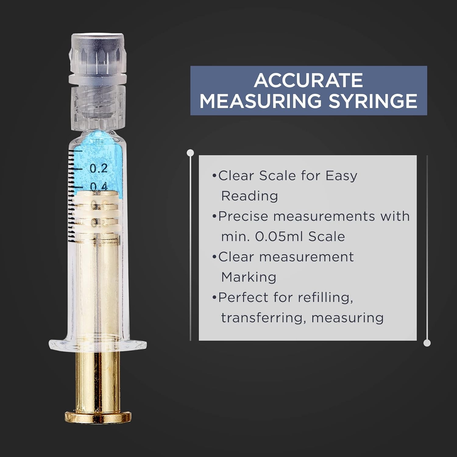 New 1ML Borosilicate Glass Tubes With Golden Metal Plunger for Liquid Glue Oil
