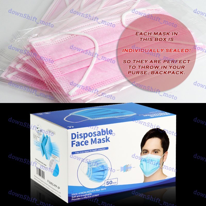 Disposable 50PCS Face Mask Non Medical Surgical Mouth Nose Earloop Cover PINK