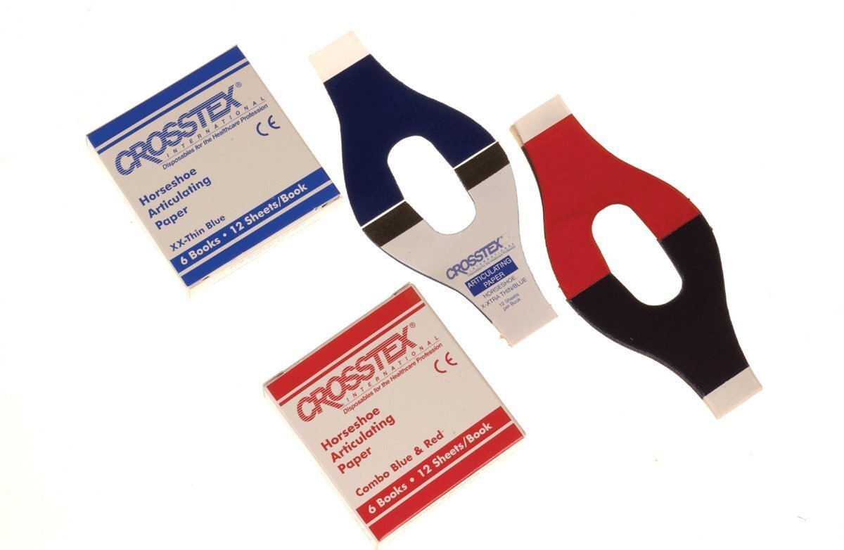 Crosstex TPH Horseshoe Articulating Papers .0028″ 71 Microns Red/Blue 6/Pk