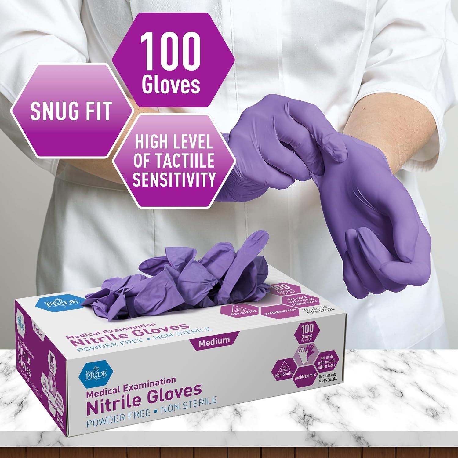 MedPride Nitrile Exam Gloves Medium Powder Free Iris Blue Box of 100 Disposable*