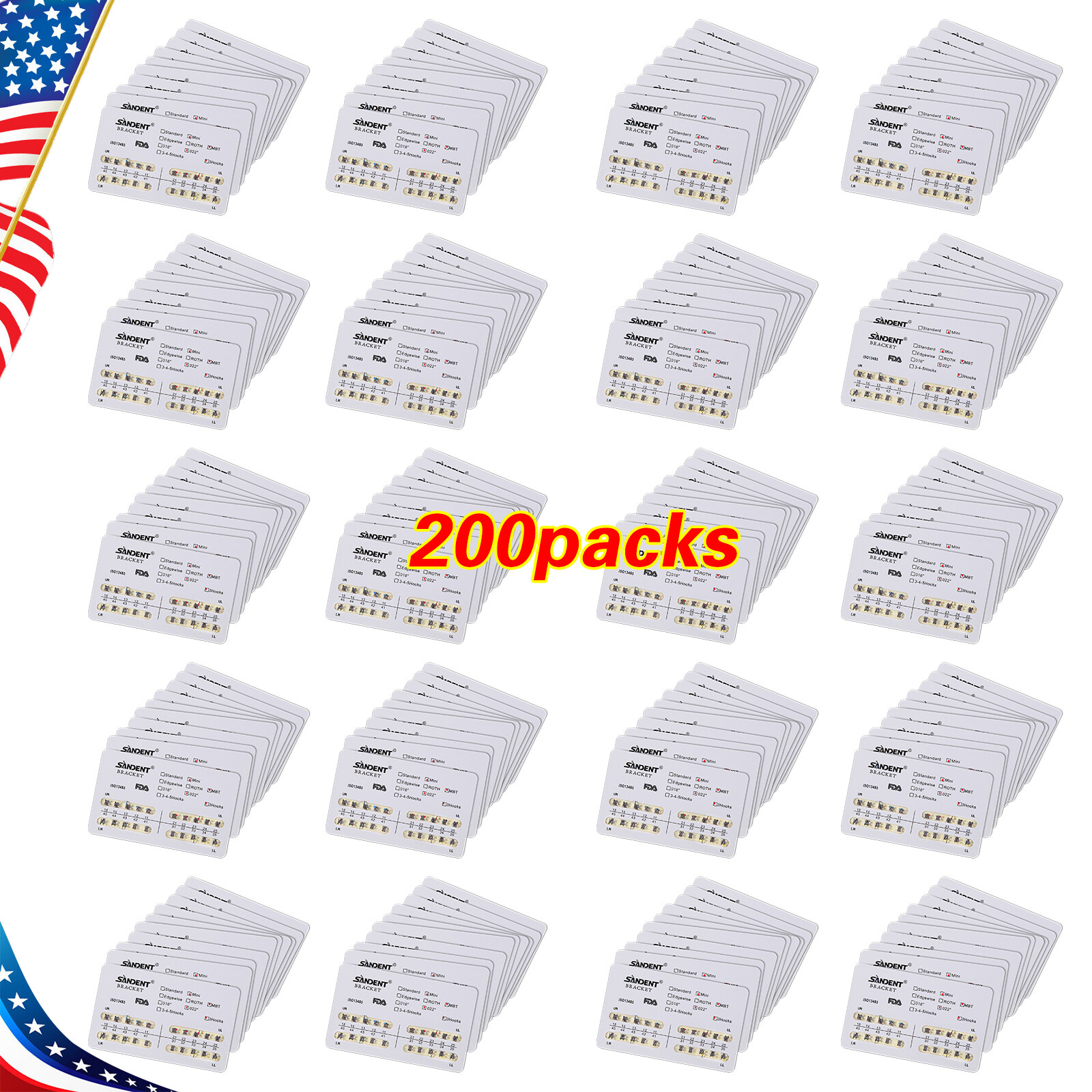 10-200 Packs SANDENT Dental Orthodontic Brackets Braces Mini MBT.022 Slot 3Hooks