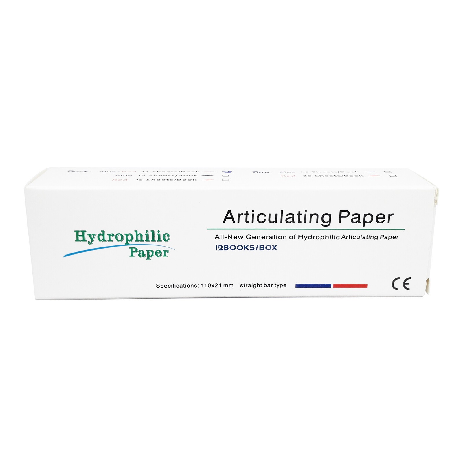 Dental Hydrophilic Paper Articulating paper 12 Books Straight bar type 110*21mm