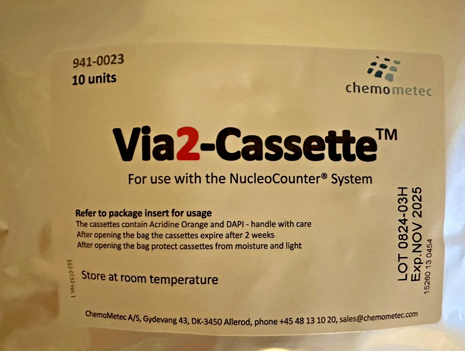 ChemoMetec 941-0024 Via2-Cassette 100 Count Sealed Bags Exp Nov 2025
