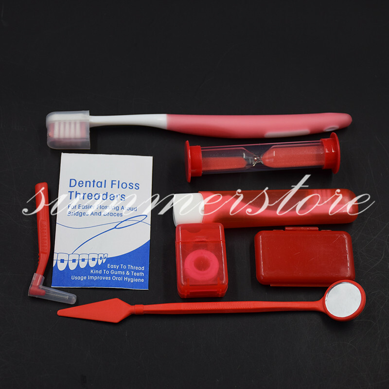 8 Pcs/Kit Dental Orthodontic Oral Clean Care Tooth Floss Wax Mirror Sand Timer