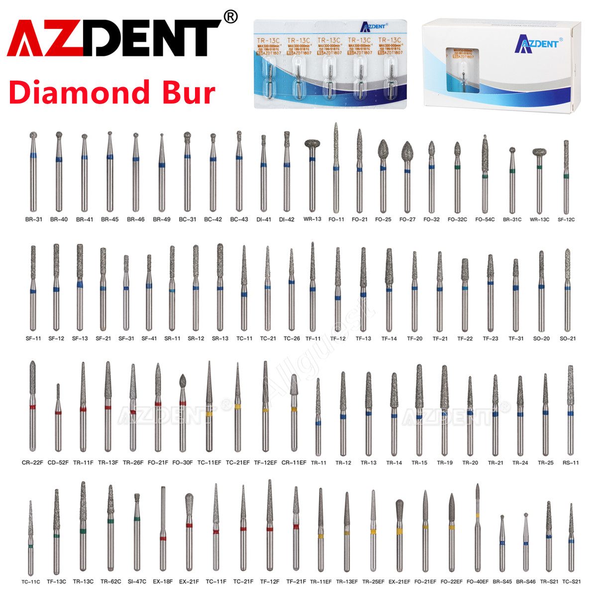 100pcs AZDENT Dental FG Diamond Burs for High Speed Handpiece 5pcs/box