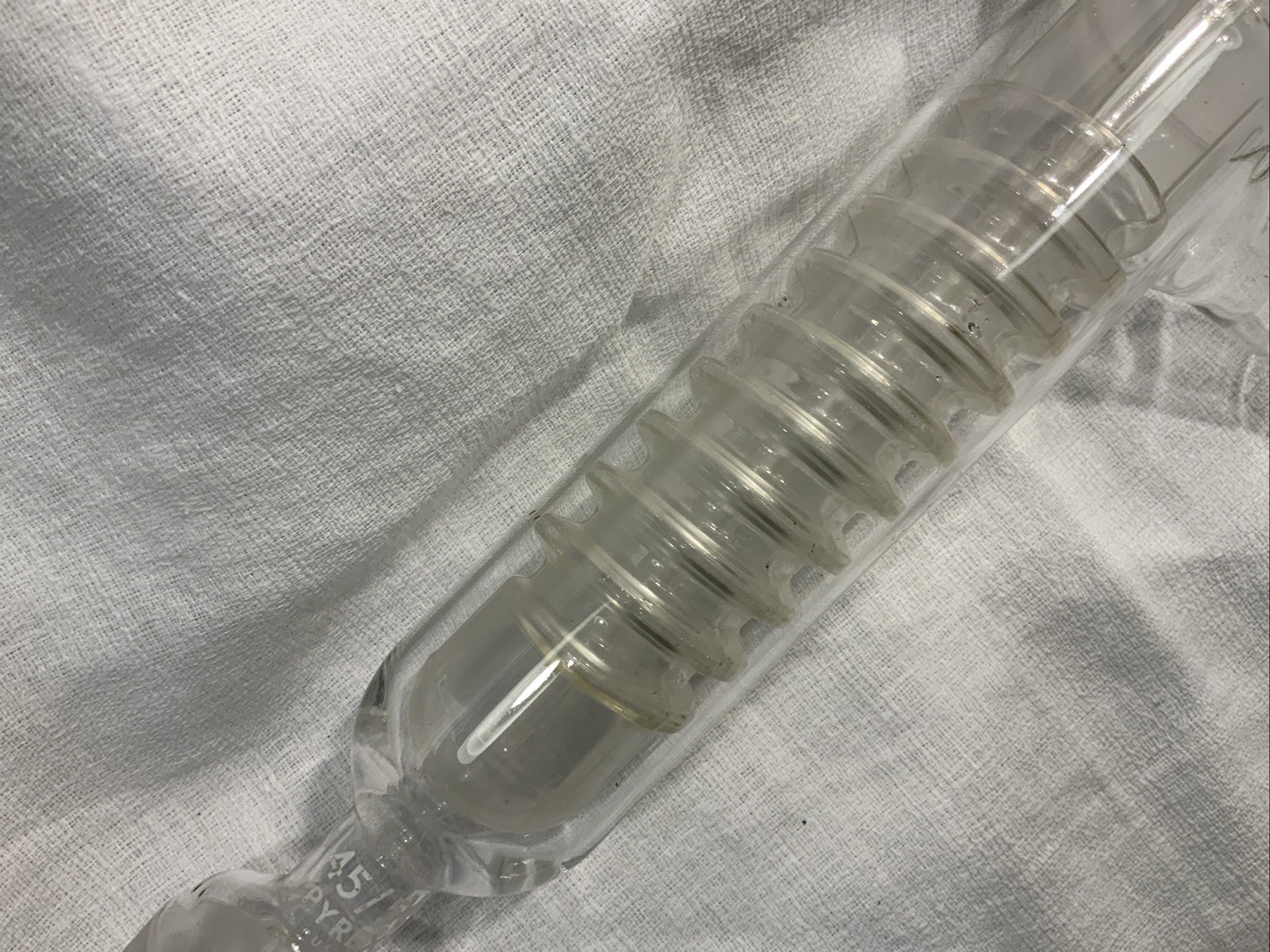 Corning Pyrex Glass Freidrich Condenser 45/50 Lower Joint Laboratory Clear Glass