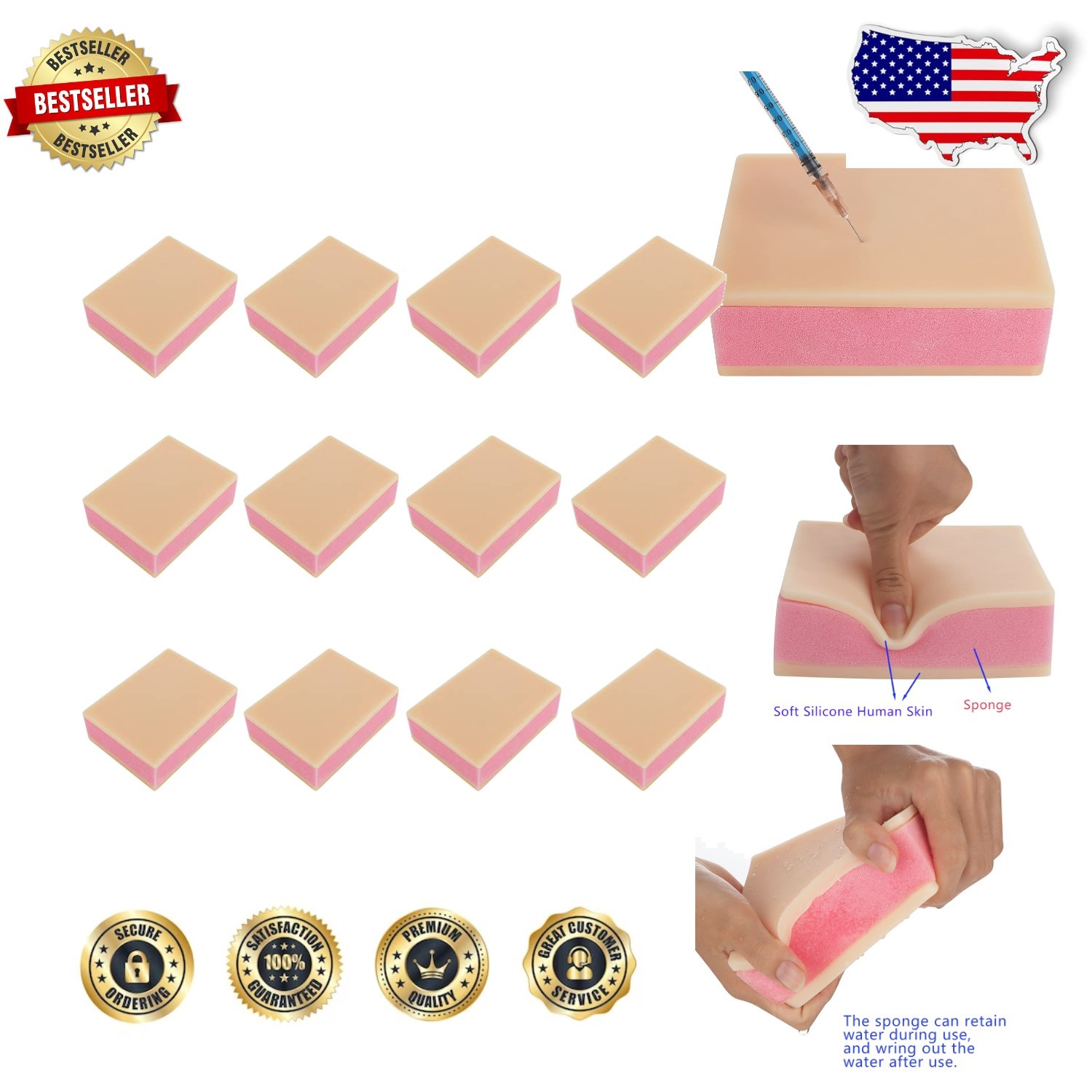 Silicone Skin Injection Training Pad, 12Pcs, Nurse Student Practice