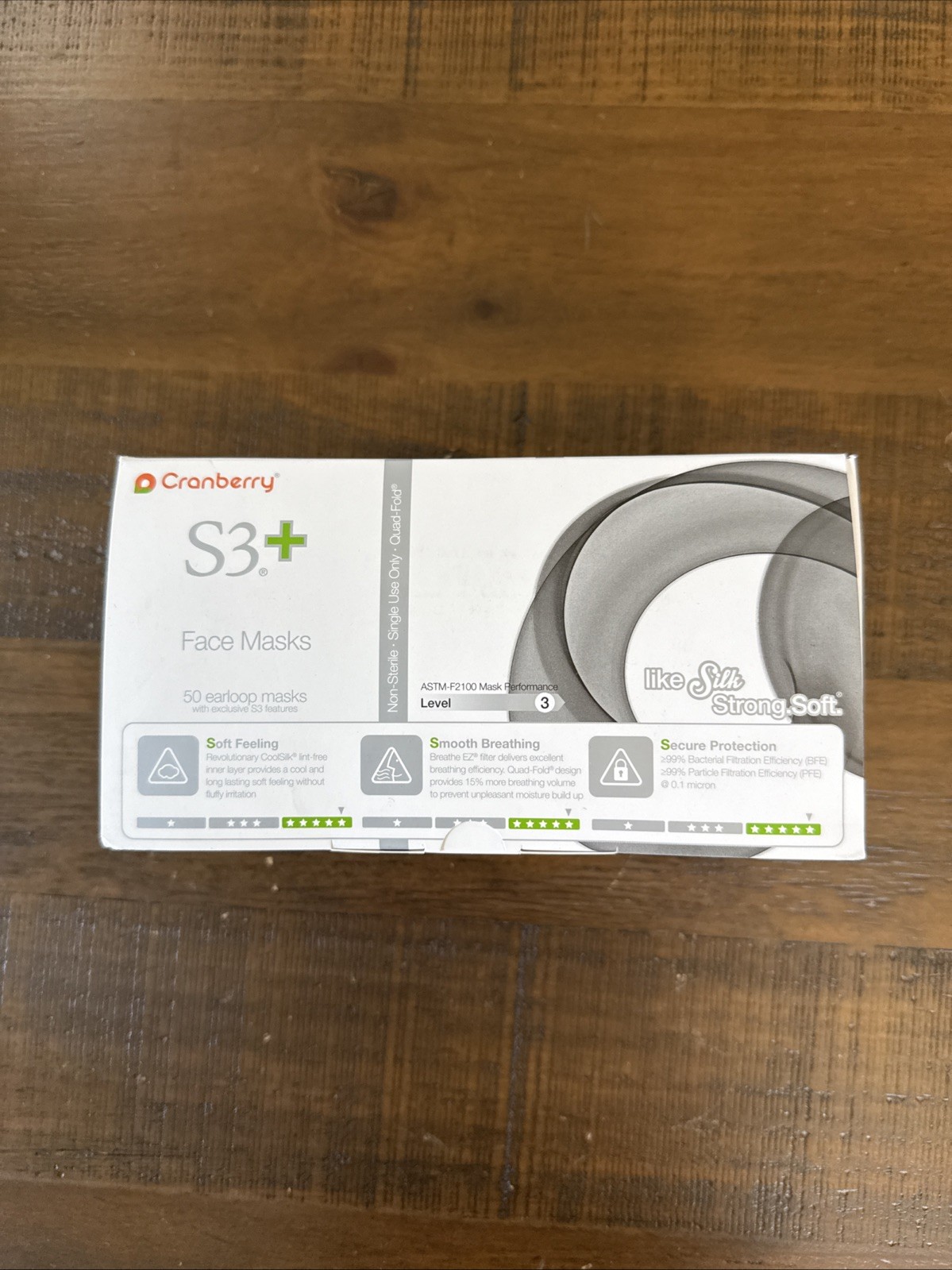 50 Cranberry USA Cranberry S3160K S3+ Earloop Face Mask 3-Ply Disposable Black