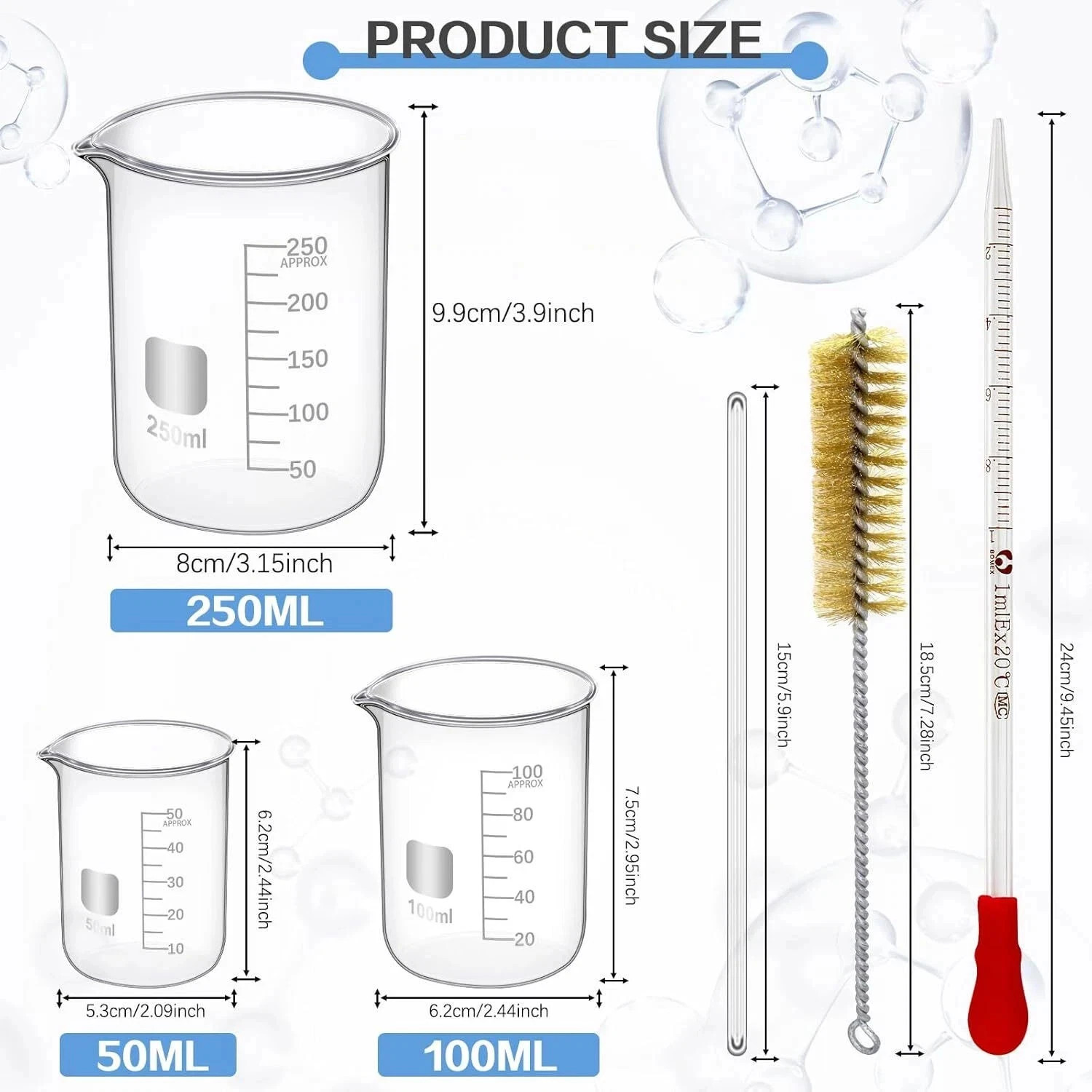 14Pcs Lab Flask Glass Measuring Glass Set: Beakers & Cylinders Lab Drying Rack
