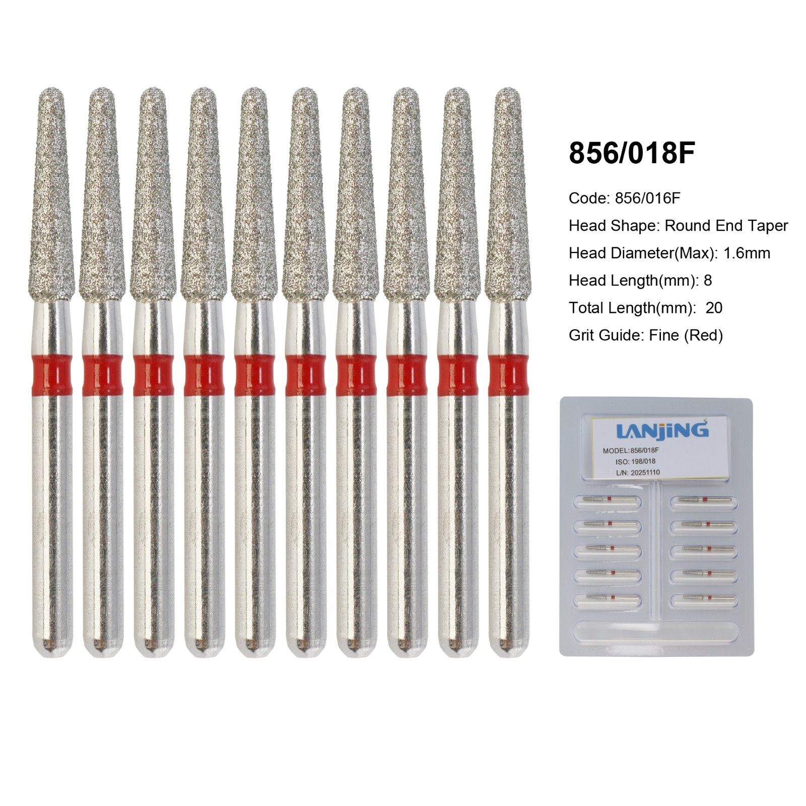 FG Dental Diamond Burs 856 850 Round End Taper Crown Prep Coarse Fine High Speed