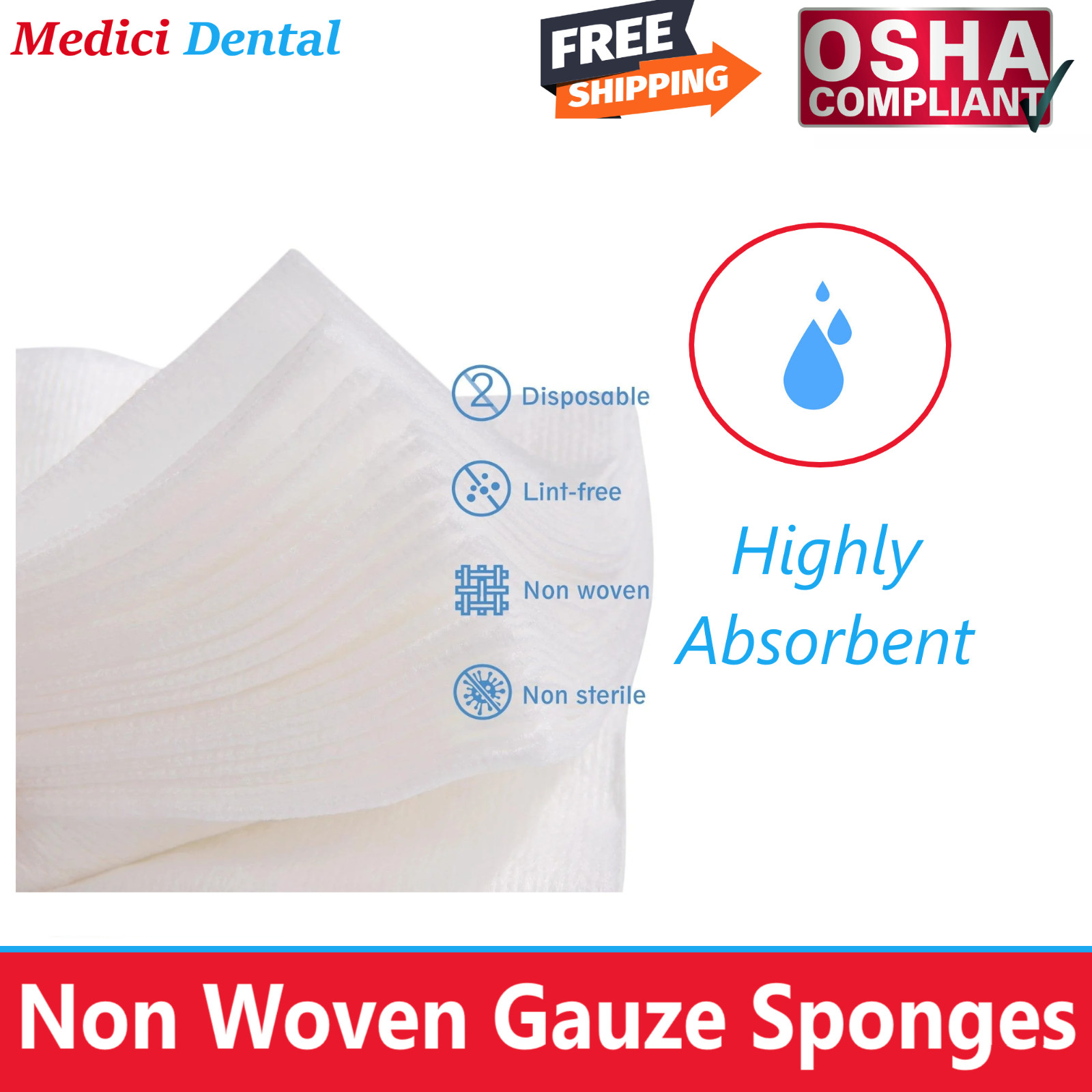 2×2 Non Woven Sponges 4-Ply, Non-Sterile Cotton Dental Gauze (200 Pack) OSHA +