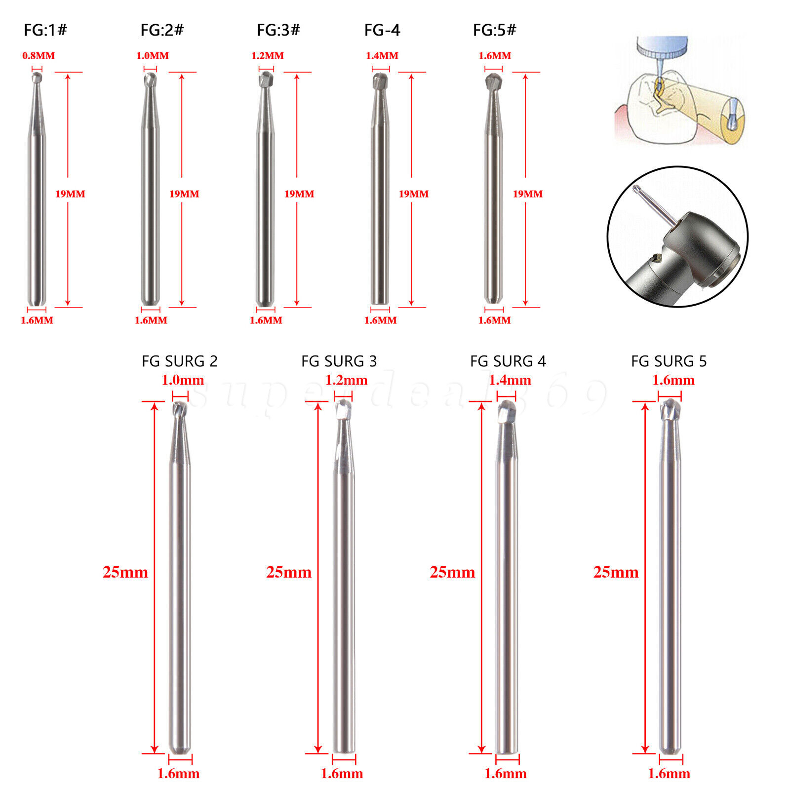 1-10 packs Dental Surgical Tungsten Carbide Burs Endo-Z FG SURG Bur 19mm-25mm ty