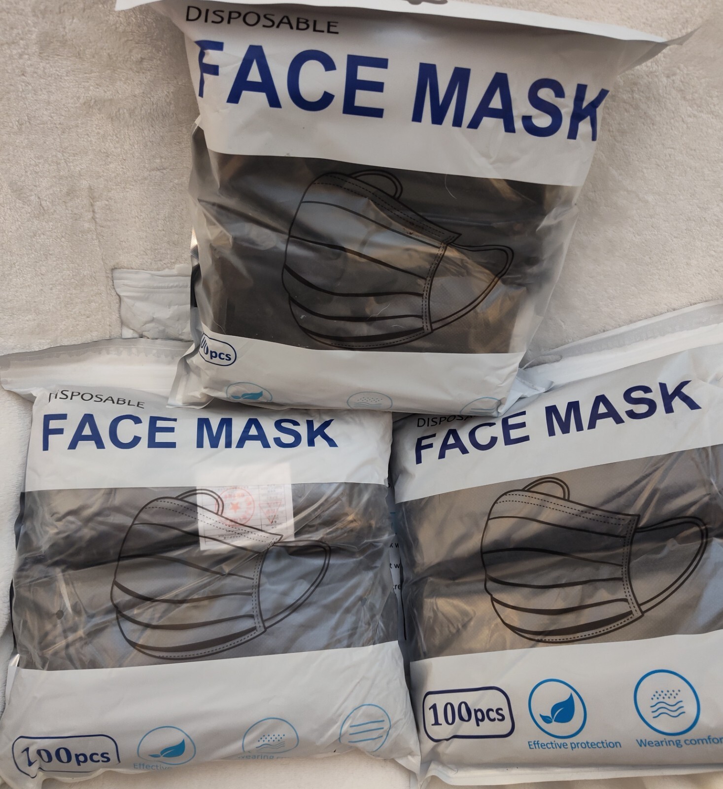 Face Mask 500PCS Adult Non Med. Black Disposable Masks 3-Layer Filter Protection