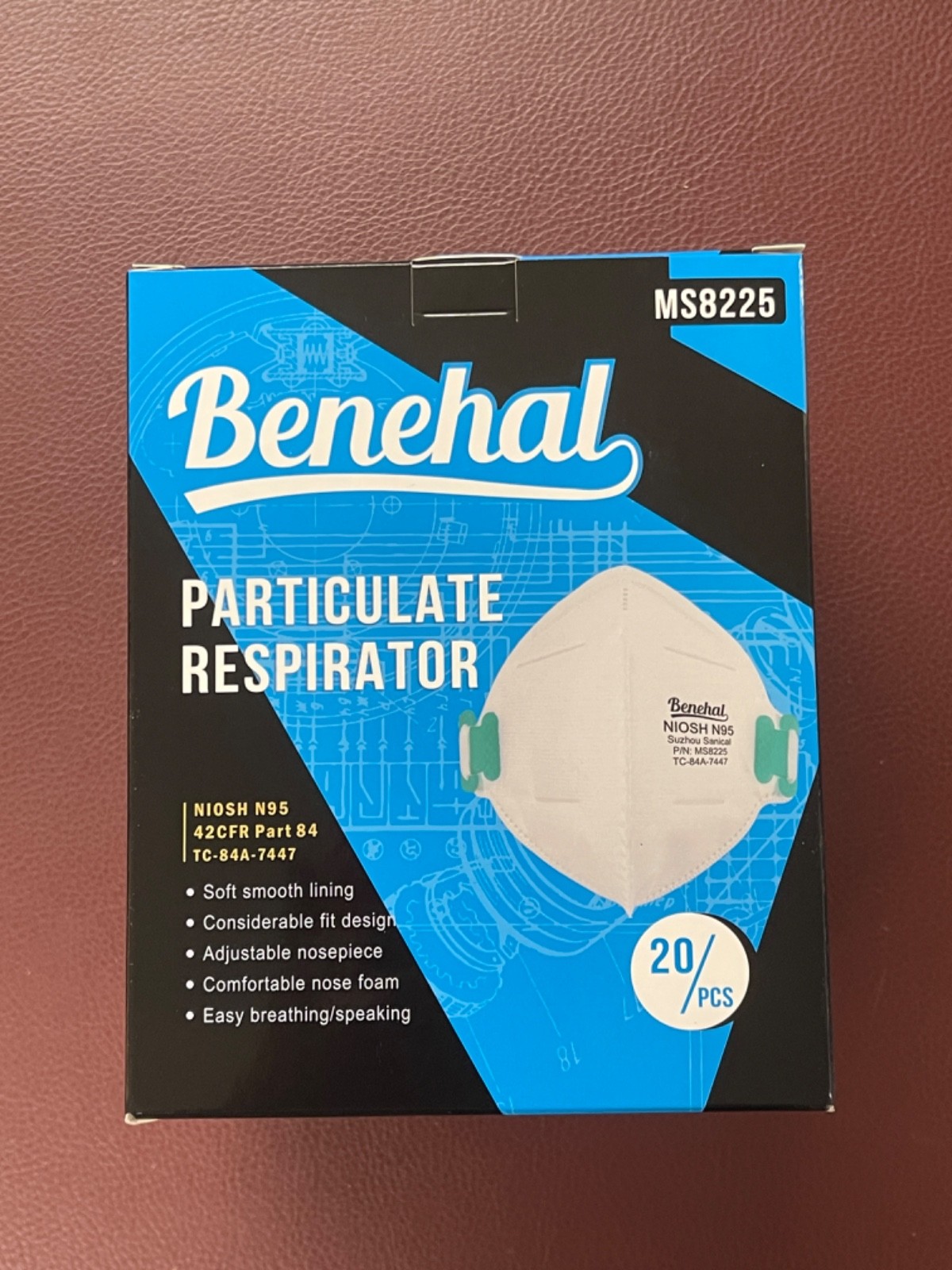 Benehal NIOSH N95 Particulate Respirator Masks, 20 pack (Open Box-Case Pack 400)