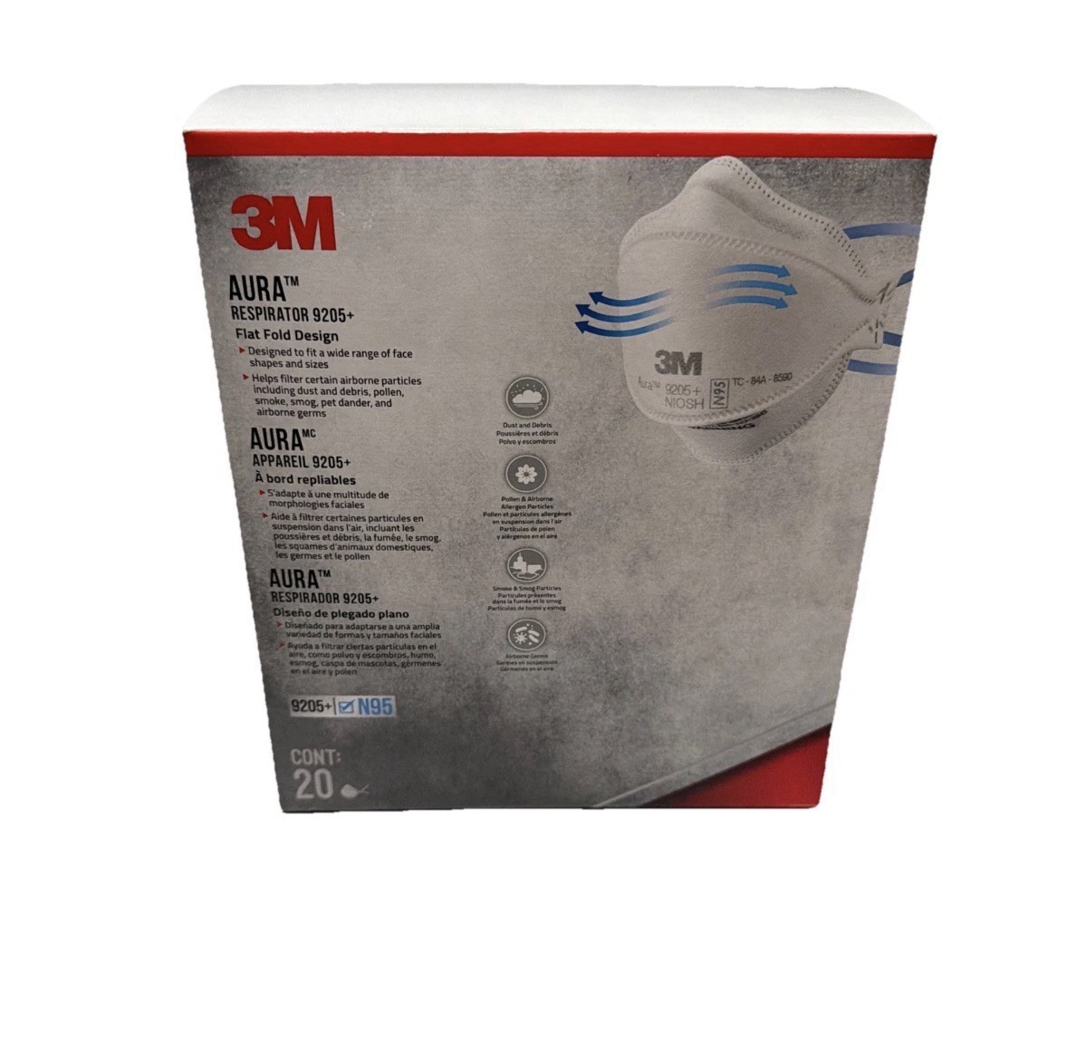 3M Aura 9205 N 95 Particulate Respirator Face Mask – White 3 (20 Pack) Boxes