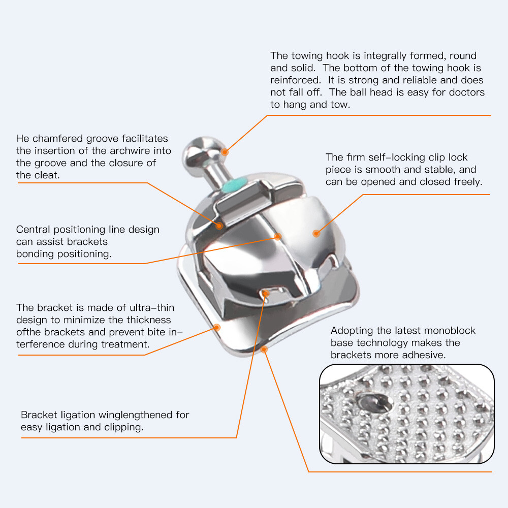 Dental Orthodontic Brackets Braces Spherical Self-Ligating Roth/MBT.022 Hooks345