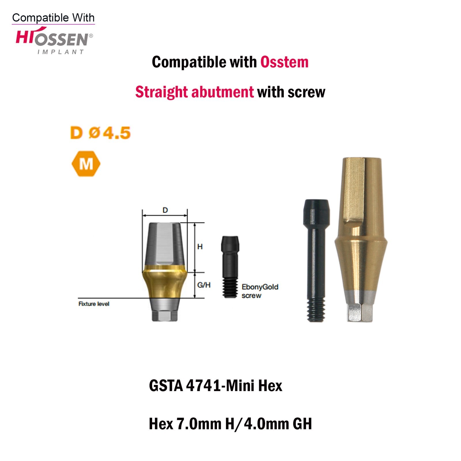 Titanium Straight Abutment Ti Cemented Abutment Compatible Osstem Hiossen TS M/R