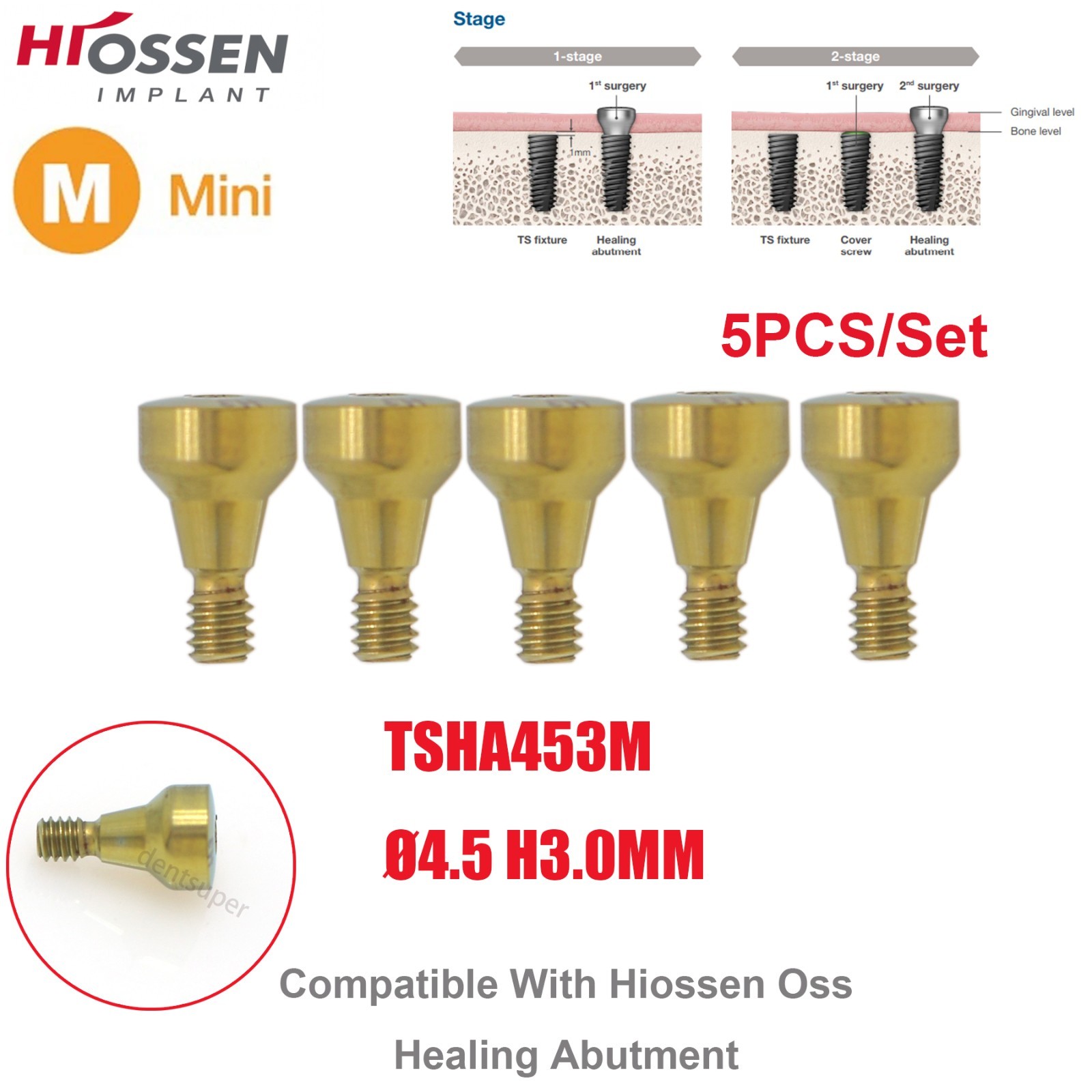 US 5Pcs Dental Healing Abutment Mini/Regular Hiossen Osstem ET TS Ti Implant Cap