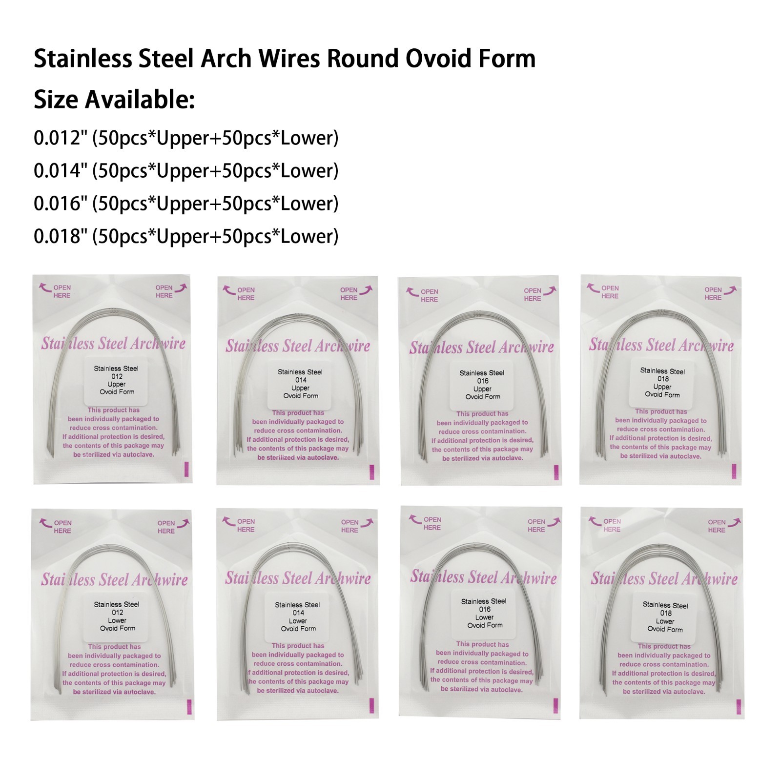 100pcs Dental Orthodontic Arch Wires Niti Stainless Steel Round Rectangular