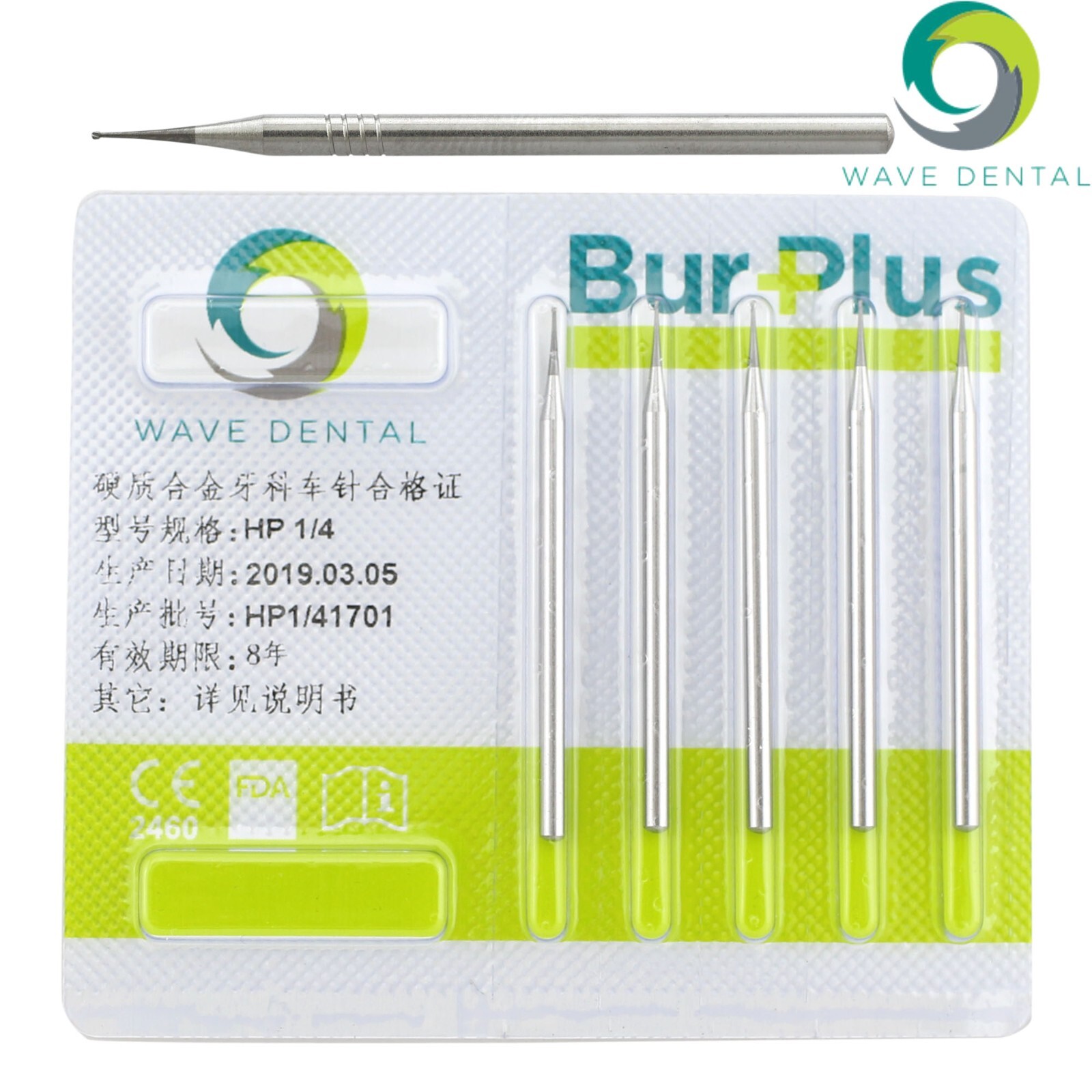 Wave Dental Carbide Burs Round HP1/4 1/2 1 2 4 6 8 For Straight Handpiece 44.5mm